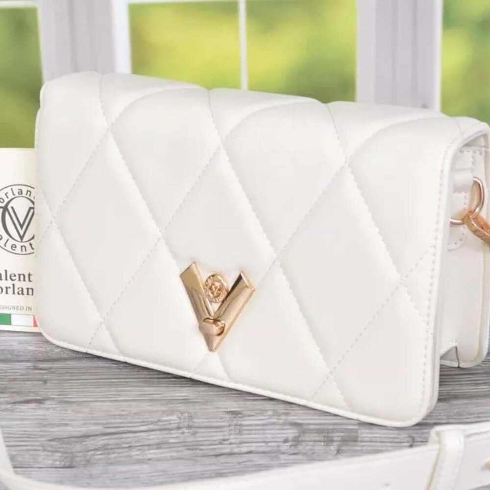 Valentino Orlandi White Quilted Crossbody Bag with Gold Hardware